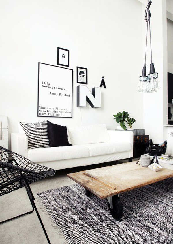 White Industrial Living Room Design
