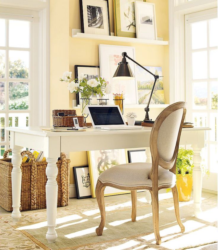 Yellow Tropical Home Office Design