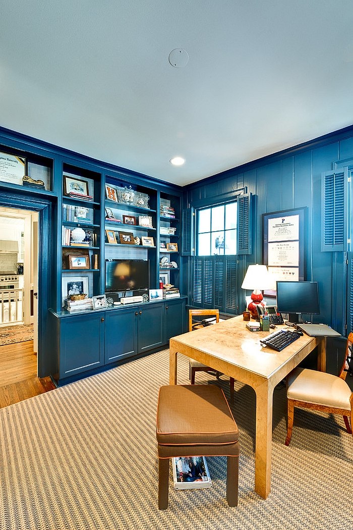 navy blue Eclectic Home Office Design