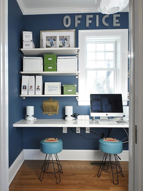 white and blue Tropical Home Office Design