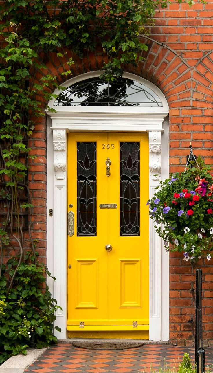Bright Yellow Front Door Victorian Exterior Design