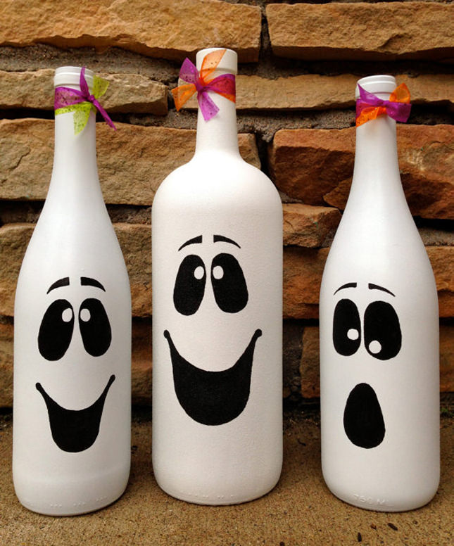Wine Bottle Ghosts Handmade Halloween Decorations