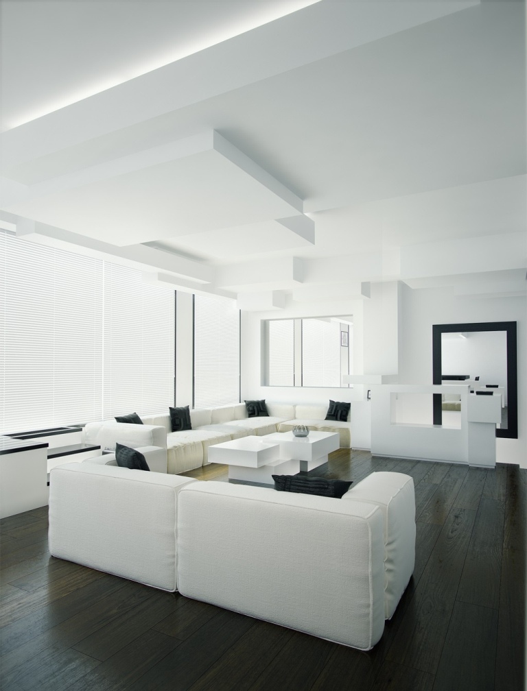 Black And White Contemporary Basement Design