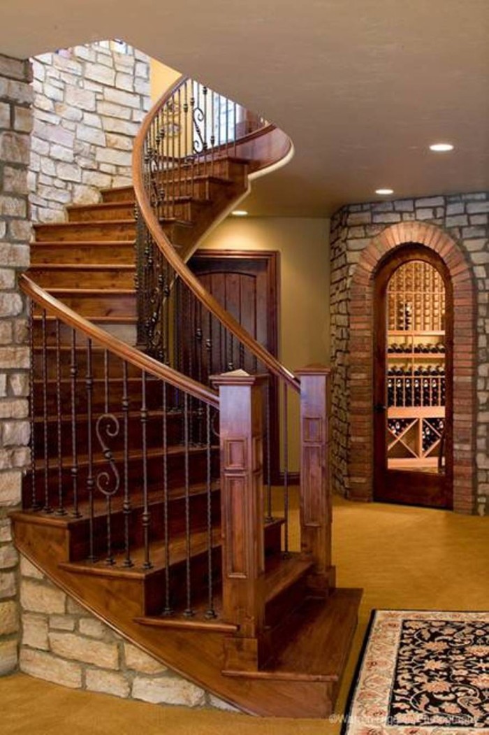 Southwestern Basement Design with Curved Staircase