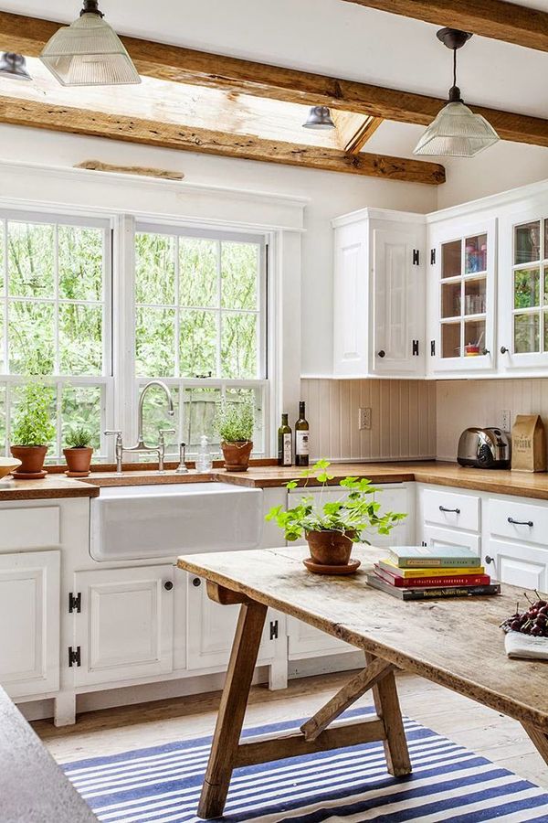 Farmhouse Kitchen Cabinets with Natural Wood