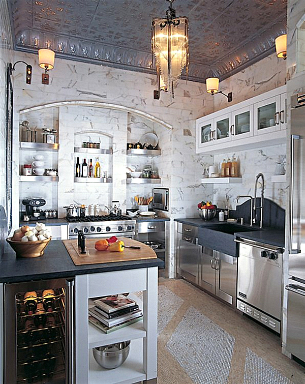 Kitchen with Tin Ceiling Tiles