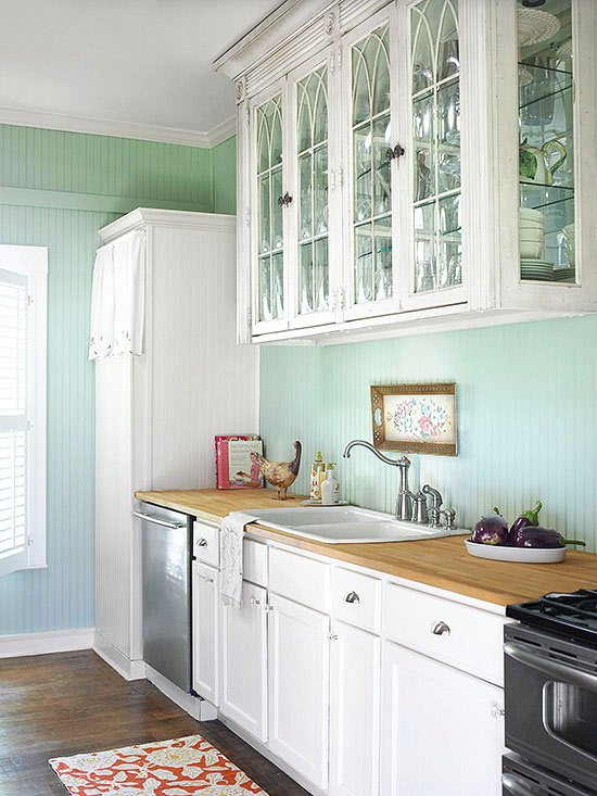 White Kitchen Cabinets with Aqua