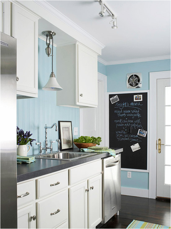 White Kitchen Cabinets with Light Blue