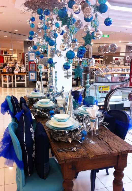 Blue and Silver Christmas Table Setting