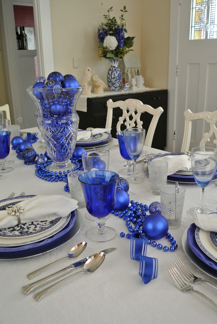 Blue and White Christmas Table
