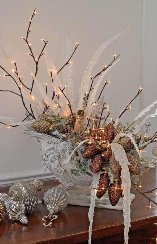 Christmas Centerpiece with Lighted Branches