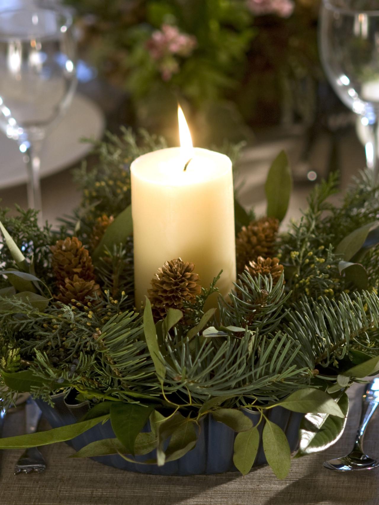 Fresh Evergreen Christmas Table Centerpiece