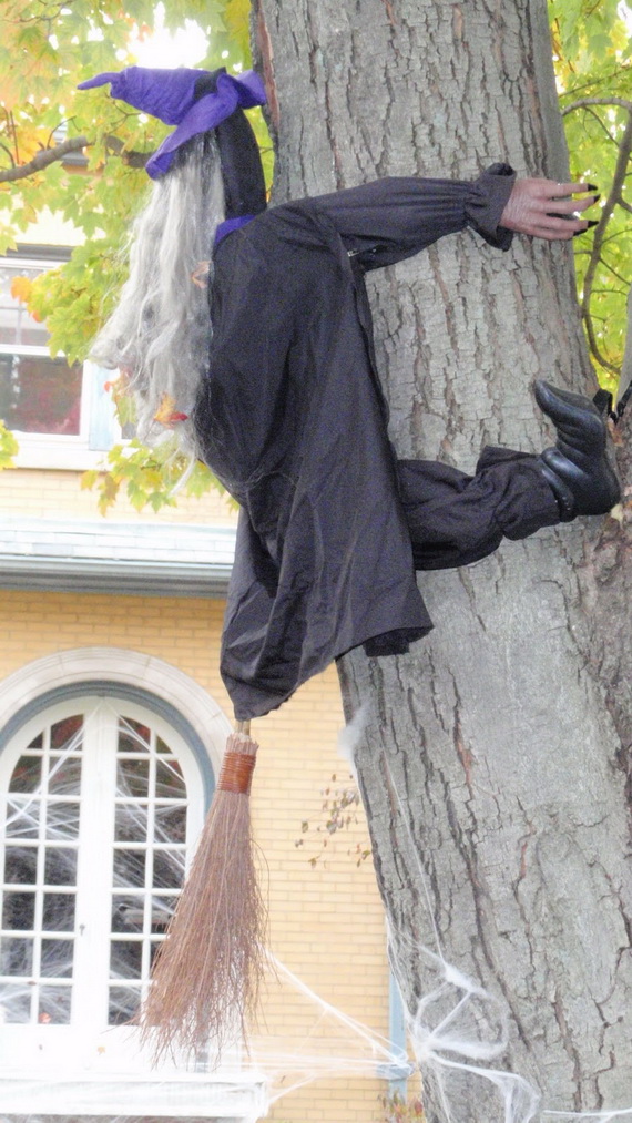 Halloween Decorations Witch Flying into Tree