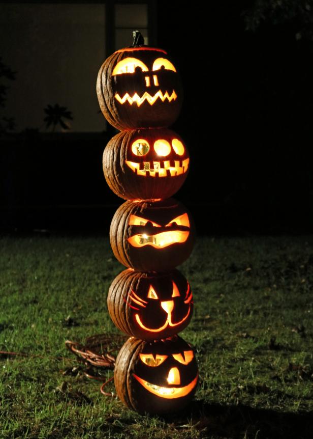 Halloween Pumpkin Totem Pole Decorations