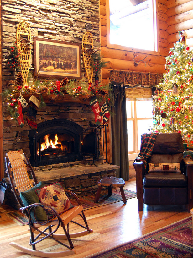 Log Cabin Christmas Mantel