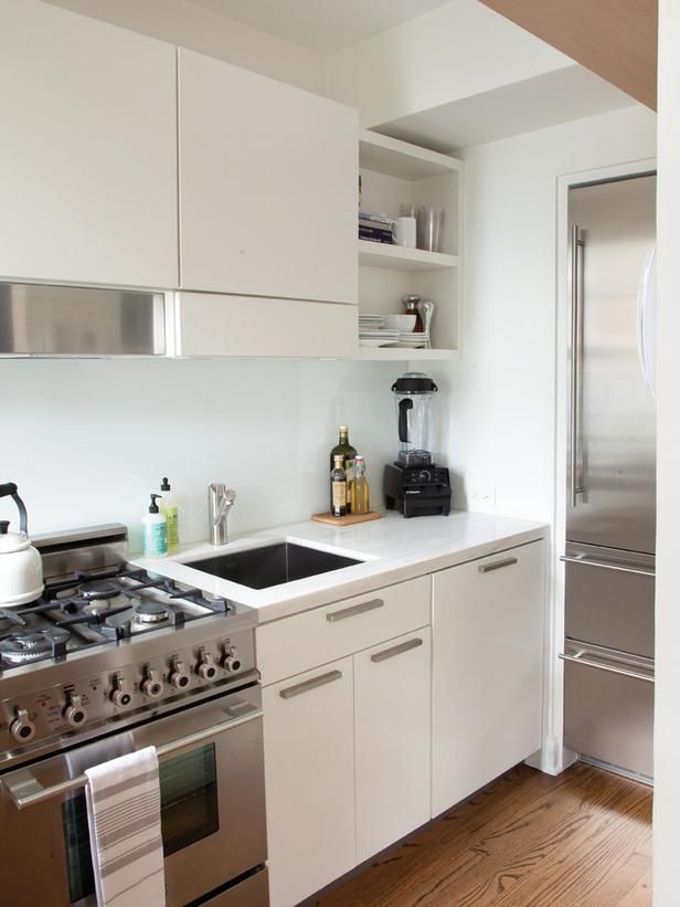 Small Kitchen White Appliances with Stainless Steel
