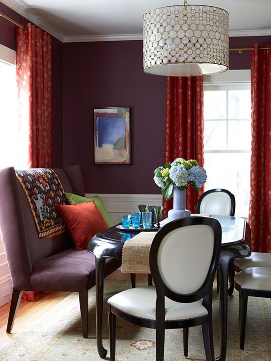purple-dining-room-with-red-curtain
