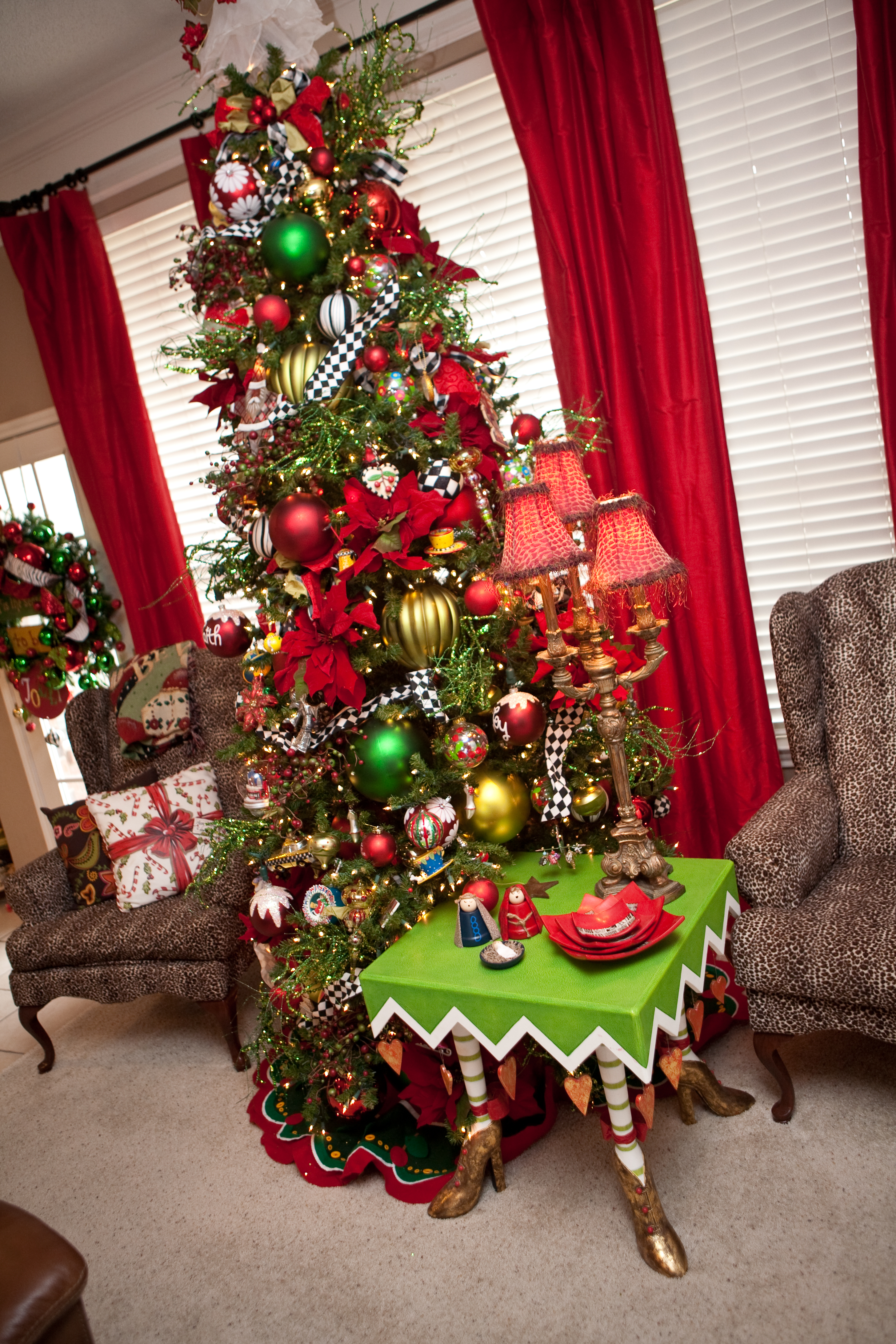 Red White and Green Whimsical Christmas Tree