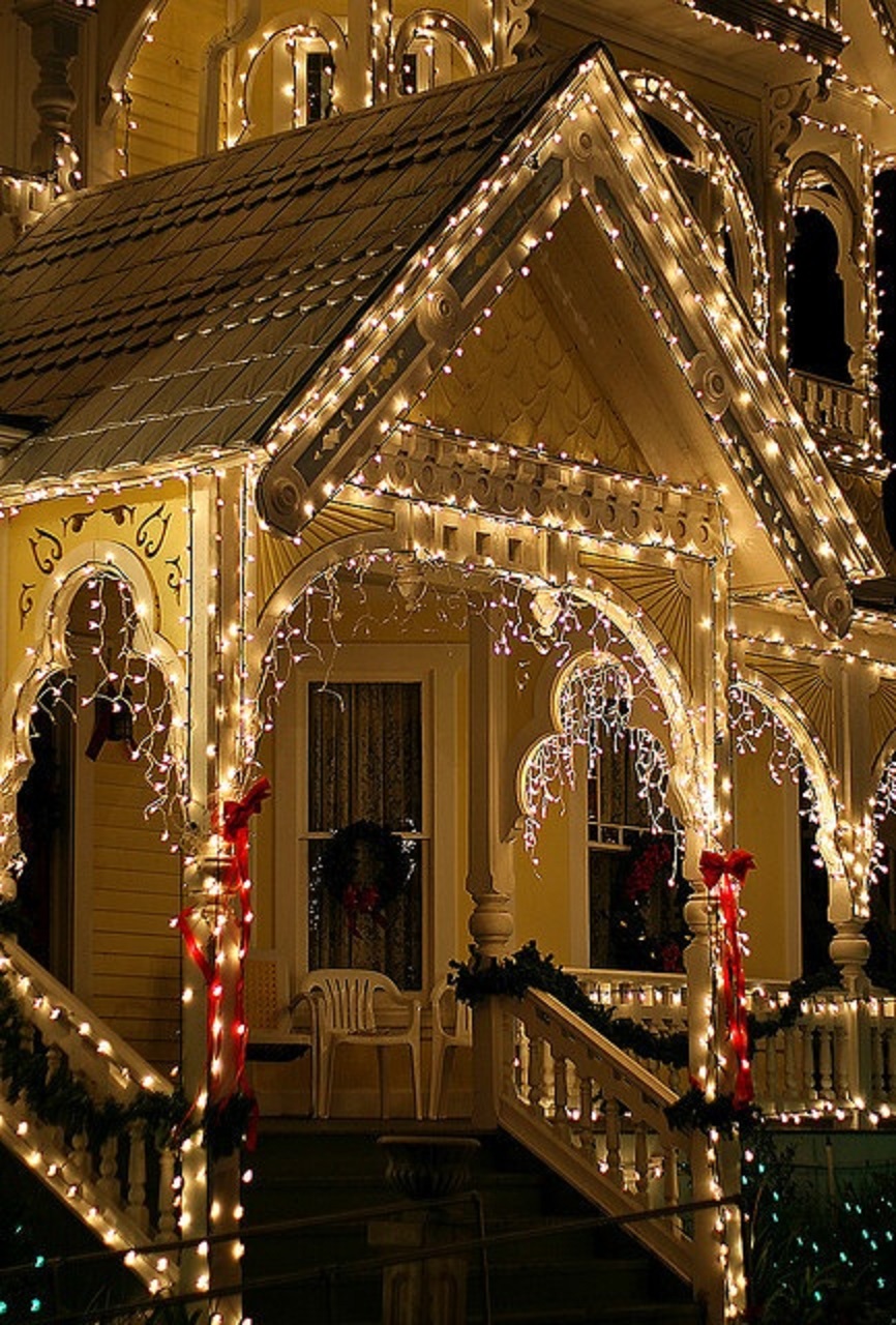 Victorian House with Christmas Lights